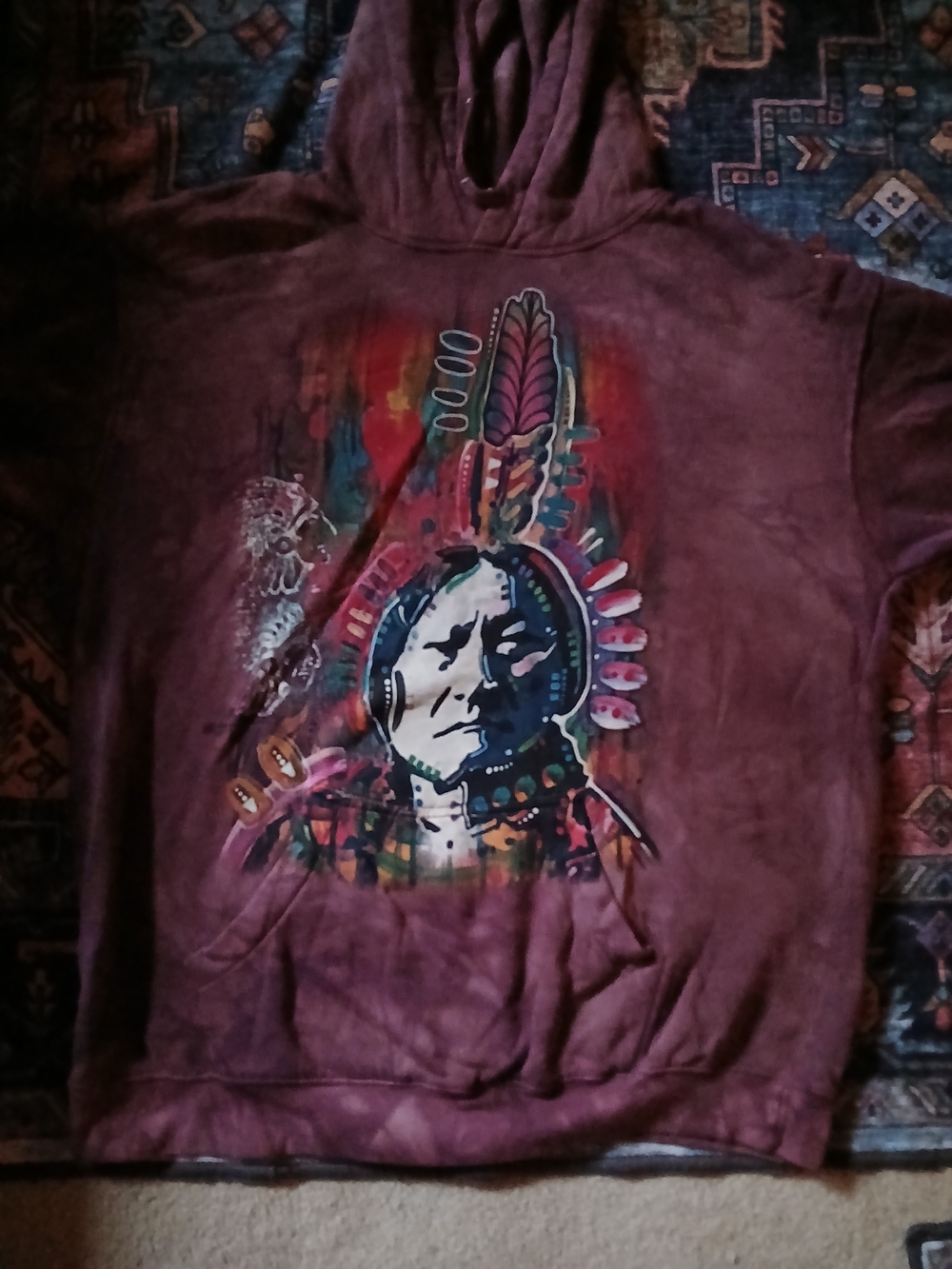 The Mountain Unisex Sitting Bull Maroon Graphic Hoodie Sweatshirt